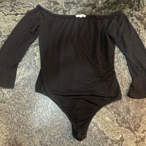 Black Off-Shoulder Bodysuit with bell sleeves